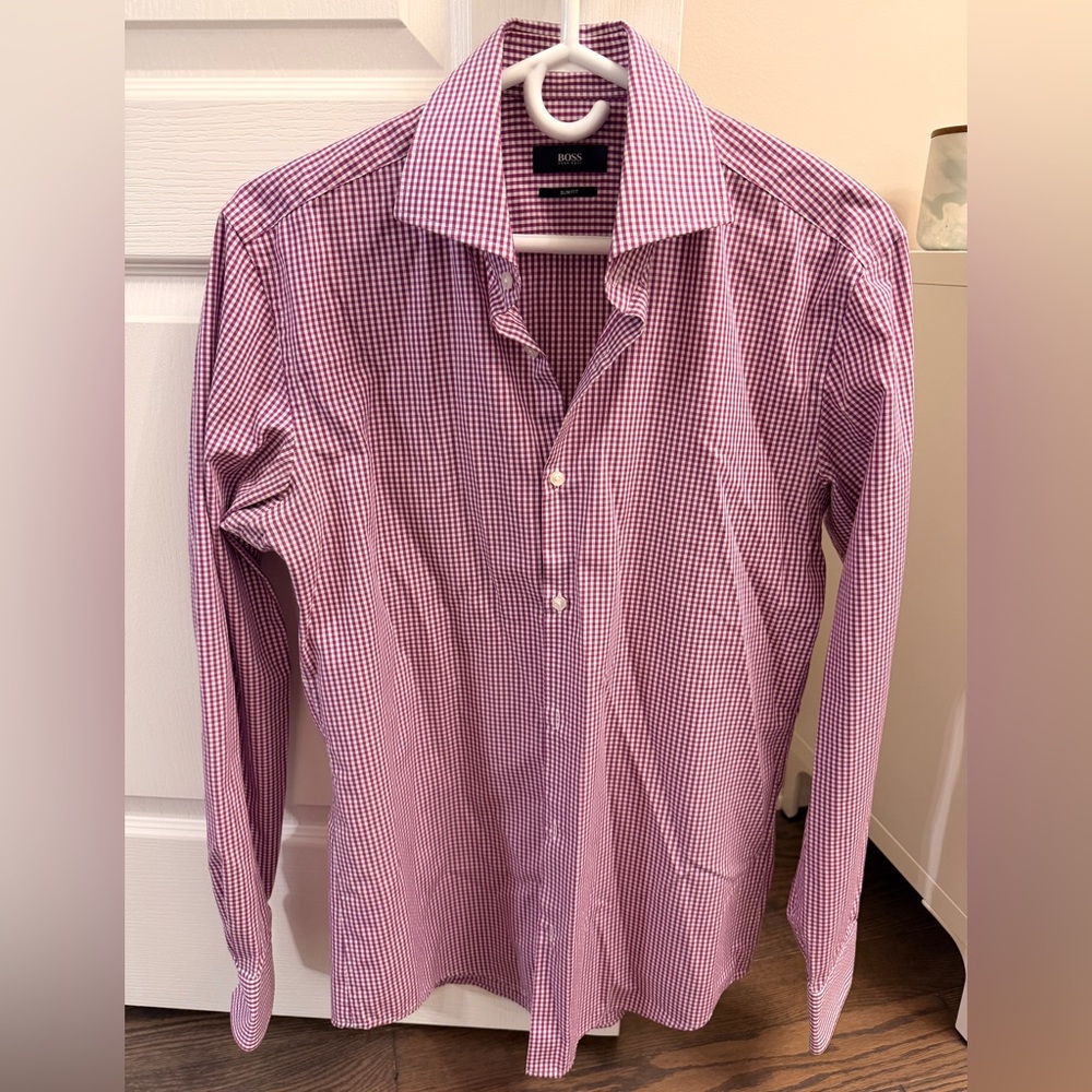 Boss Men's Purple Gingham Dress Shirt